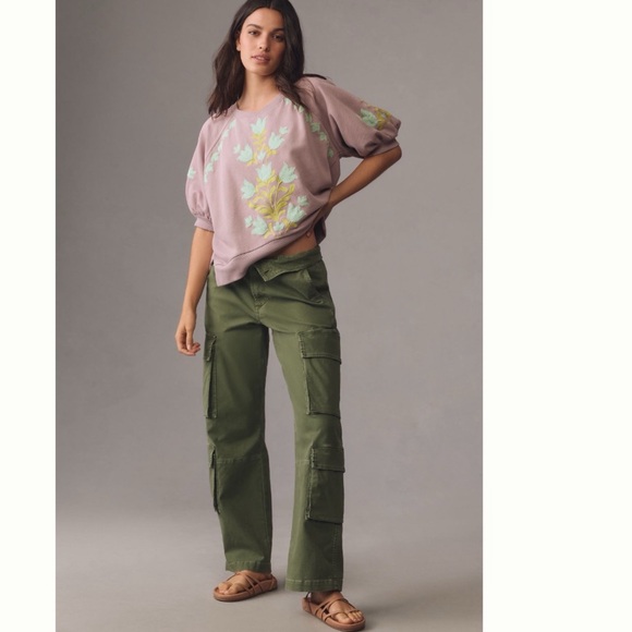 NWT Anthropologie Short-Sleeve Appliqué Sweatshirt XL - Picture 2 of 11